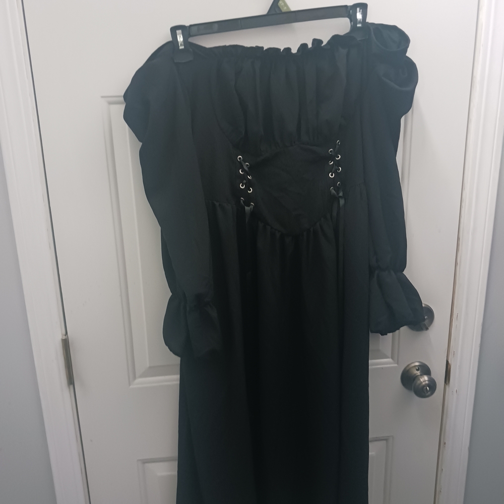 Black Off-Shoulder Dress with Lace-Up Detail